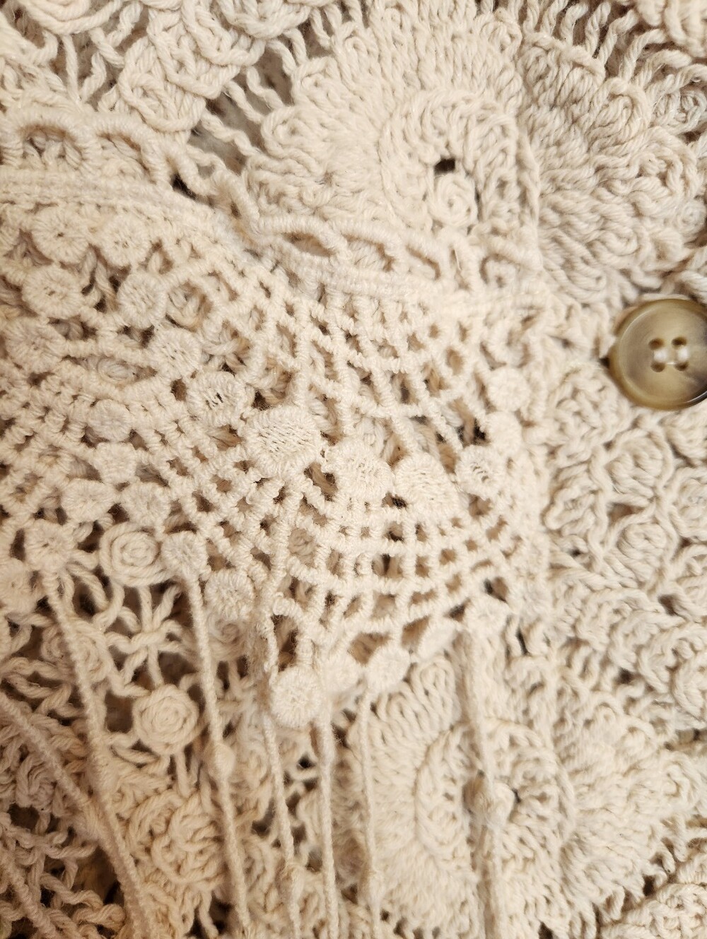 MISS ME CROCHET LACE FRINGE BOHO WESTERN FESTIVAL CREAM SHACKET CARDIGAN LARGE - Picture 8 of 16